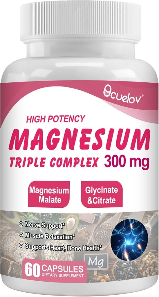 Triple Magnesium Complex Supplement, 300mg Μαγνήσιο (Glycinate, Milate & Citrate) Complex για τους μυς, τα νεύρα, τα οστά & την ενέργεια 