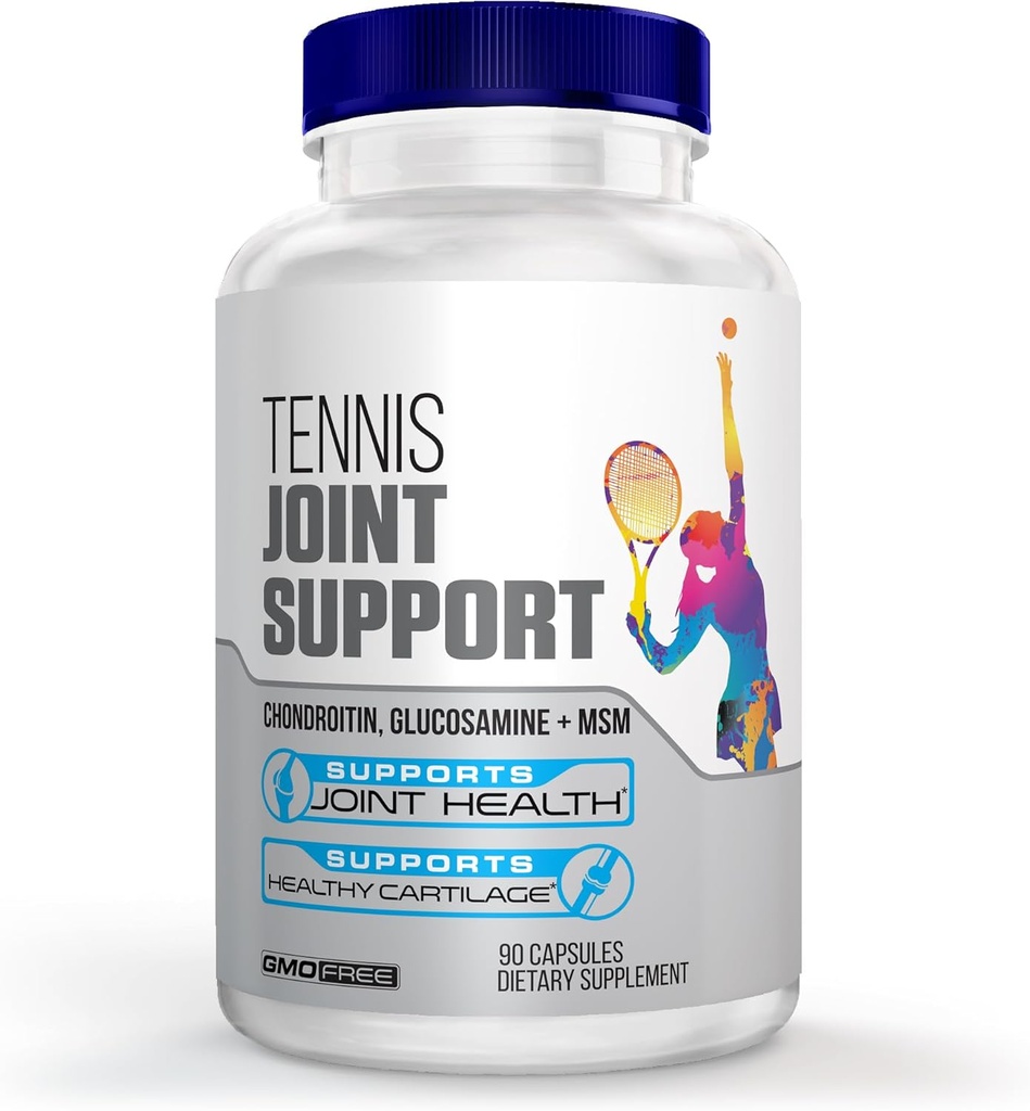 Tenis Ortak Destek Supplement - Sağlıklı Dizler, Geri, Kartilage, & Ortaklar - Glucosamine Chondroitin MSM- GMP sertifikalı Tenis Tamamları ve Sporcular için Ortak Destek - 90 Capsules