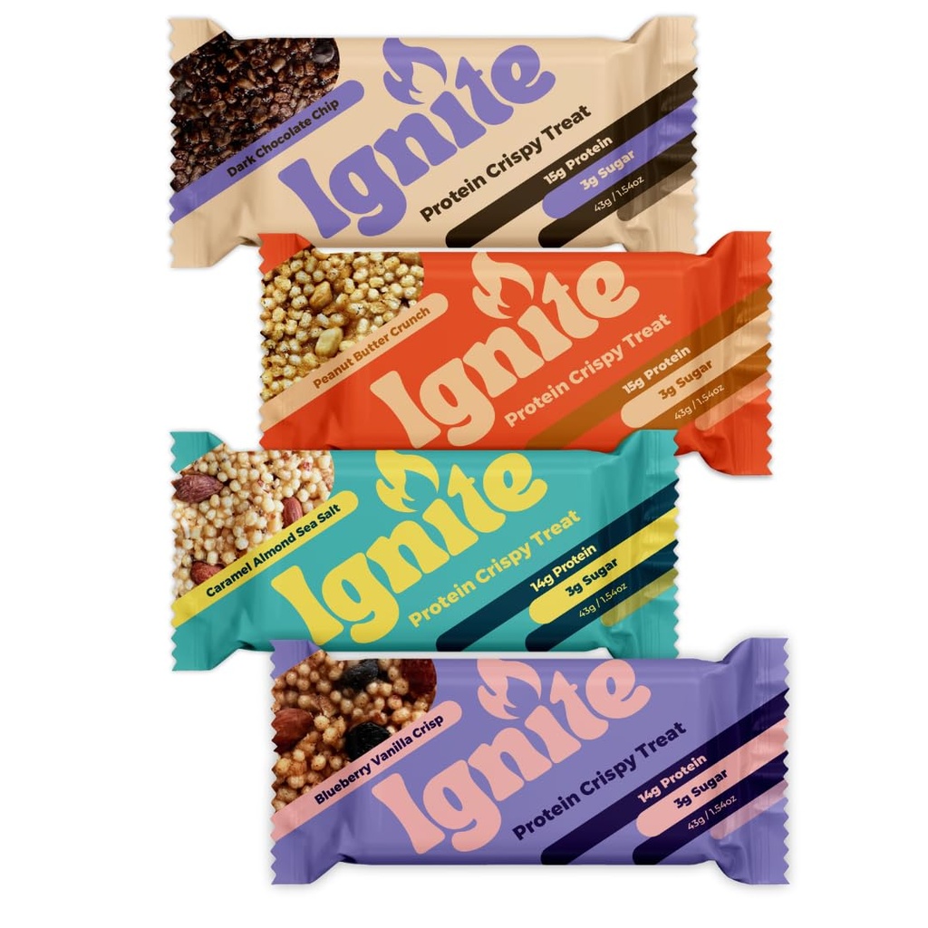 Ignite Bars Yüksek Protein Snacks, Low Sugar Protein Snacks, Yetişkinler ve Çocuklar için sağlıklı atıştırmalıklar, Fiber Bar Crispy Tedaviler – Gluten Free, Paleo & Bireysel olarak Geliştirilmiş Power Boost protein Bars Çeşitli Paketler