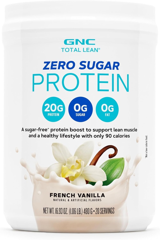 GNC Total Lean Zero Sugar protein Toz, 20g, No Sugar, No Fat, 90 Calories, Fransız Vanilla, 20 Hizmet