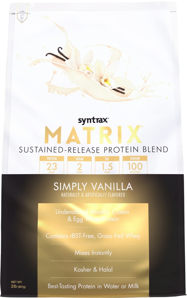 Syntrax Beslenme Matrix - Sustained-Release proteini, Just Vanilla 2 lbs. Real Vanilla Bean Specks