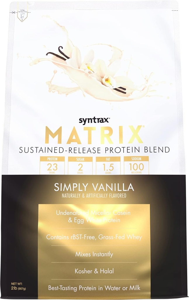 Syntrax Beslenme Matrix - Sustained-Release proteini, Just Vanilla 2 lbs. Real Vanilla Bean Specks