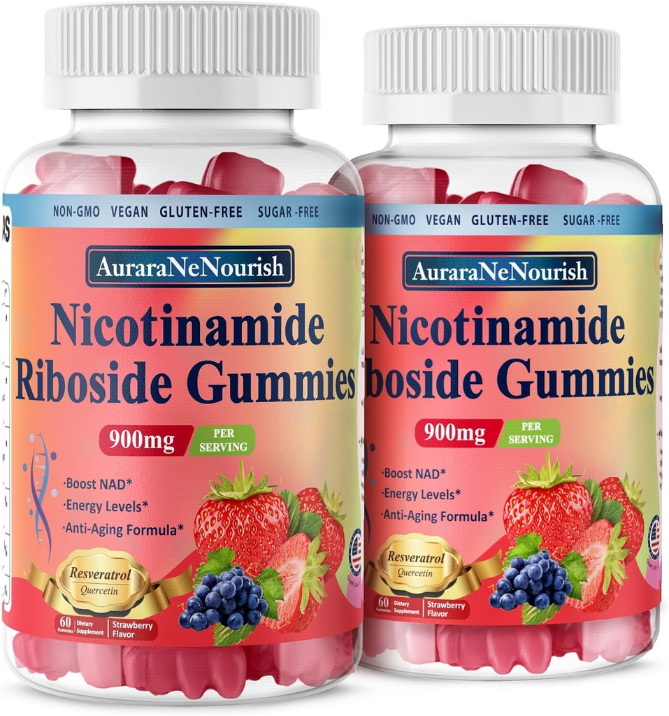 2 Pack NAD Resveratrol Supplement, Sugar Free 900mg Gummies with Quercetin, Collagen, Vitamin Support Anti Aging, Hücre Rejenerasyonu, Enerji Boost, Women Men Men Erkekler için Skin İyileştirme