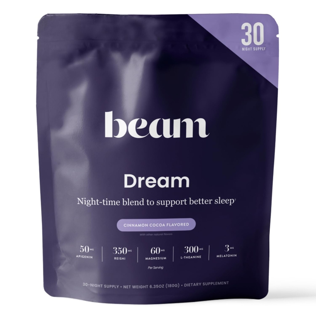 Beam Dream Sleep Powder, L-Theanine, Apigenin, Reishi και Μαγνήσιο, Third Party Tested Natural Sleep Aid & Sleep Supplement Supplement for Deep Sleep, Relaxation and Recovery, Natural Sleep Support, 22 Υπηρεσίες