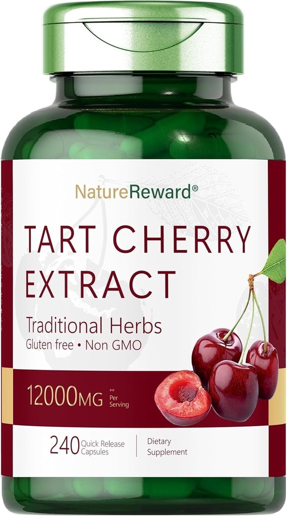 Tart Cherry Extract 12000 mg | 240 Capsules | Non-GMO ve Gluten Free Formula | Herbal Supplement