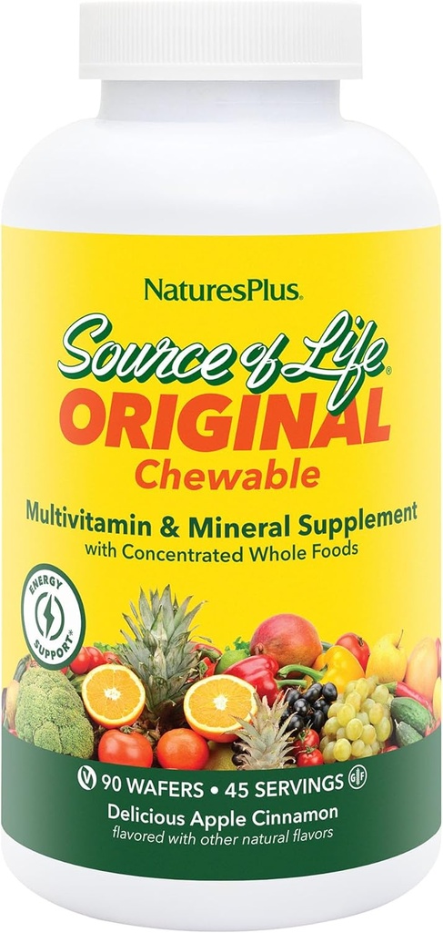 Natures Plus Life Adult's Chewable, Apple Cinnamon - 90 Wafers, Pack of 2 - Multi-Vitamin & Mineral Supplement - Gluten Free, Vegetarian - 90 Toplam Hizmetler