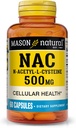 MASON NATURAL NAC N,Acetyl,L,Cysteine 500 mg, 2 Ay Supply, Supports Normal Hücre Sağlığı, Genel Sağlık için Immune System Alert, 60 Capsules