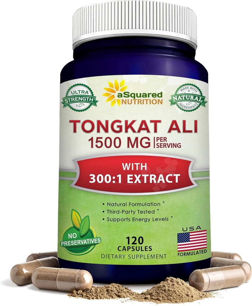 ASquared Beslenme Tongkat Ali 1500 mg - 120 Capsules - Longjack (Eurycoma Longifolia) Ekstraksiyon Tamam & Uzun Jack Root Toz Pills - Tongkat Ali for Men & Women
