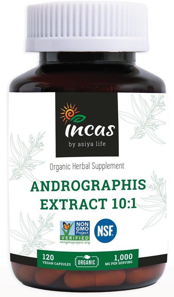 Incas Andrographis Capsules Max Andrographides - 1000 mg Boyut (120 Capsules) - Klinik olarak Immune System Health & Non GMO için Doğrulanmış