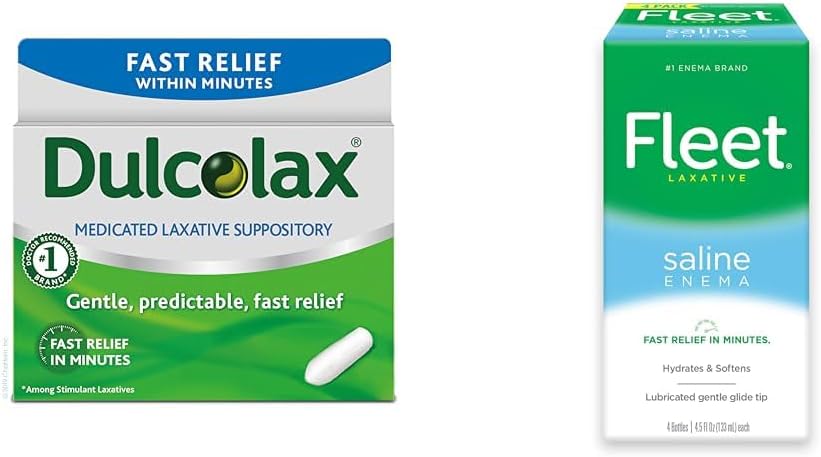 Dulcolax Fast Relief Medicated Laxative Suppositories Fast Relief, Rectal Use Only, Bisacodyl, 10 mg & Filo Laxative Saline Enema for Adult Constipation, 4.5 fl oz, 4 Şişes