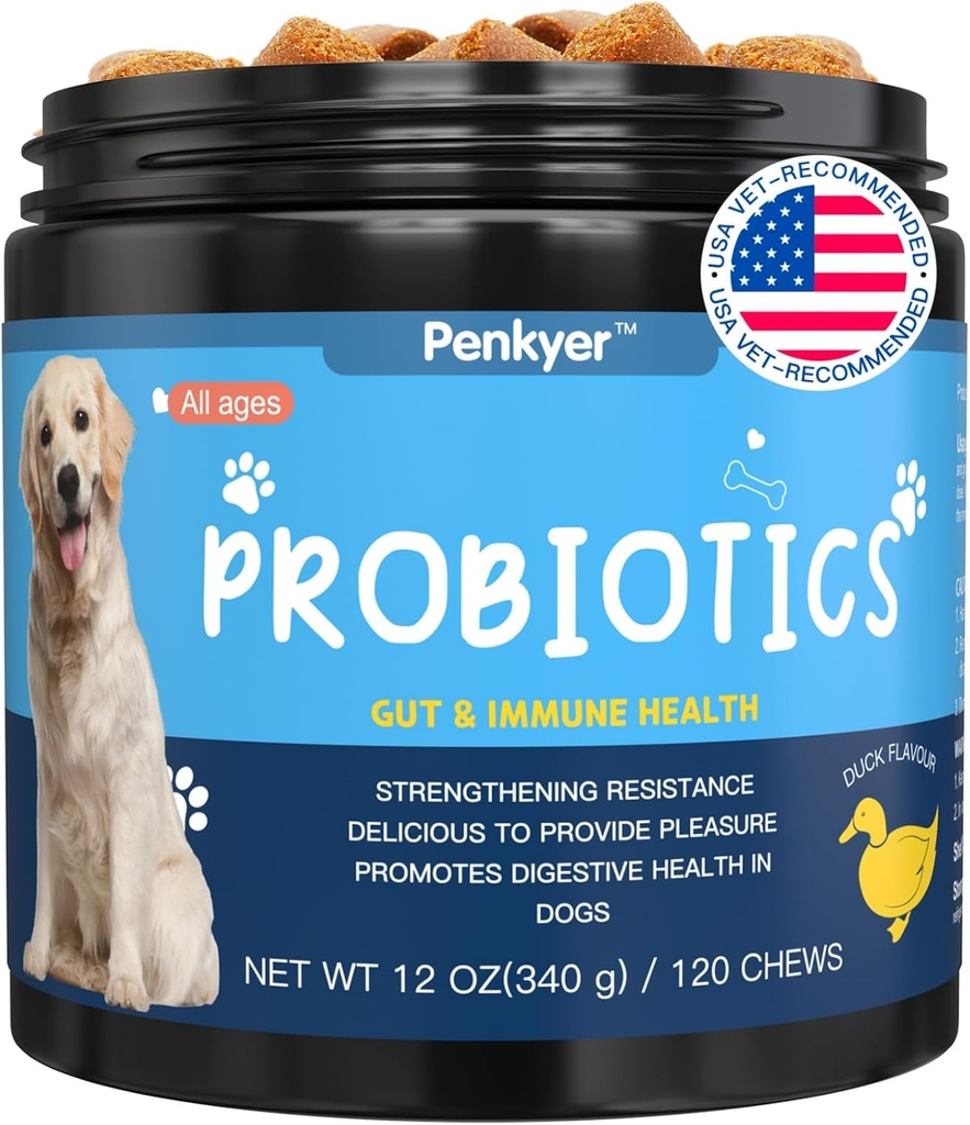 Köpekler için Probiyotikler, Dog Probiyotik Chews for Gut Immunity Health Yeast Itchy Skin Ears Puppy Probiyotikos Digestive Enzymes with Prebiyotiks Chewable Diarrhea Gas Allergies