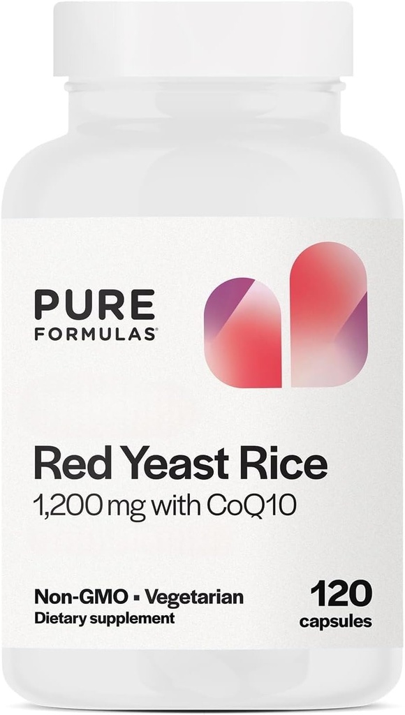 PureFormulas Ekstra Güçlü Red Yeast Rice 1200 mg with CoQ10 100mg, Citrinin-Free, Non-GMO, Gluten-Free, 120 Capsules (2 Ay Supply)