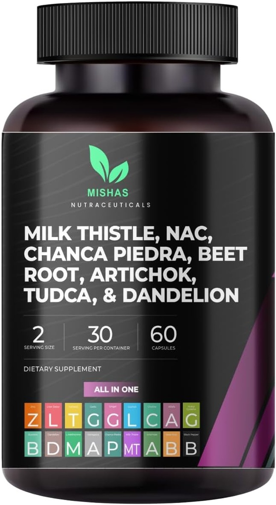 Mishas Nutraceuticals Milk Butle Dandelion Root, NAC ve TUDCA Supplement – Destekler Liver Health, Liver Cleanse Detox, Kidney ve Respiratory Health & Digestion System – 60 Vegan Capsules