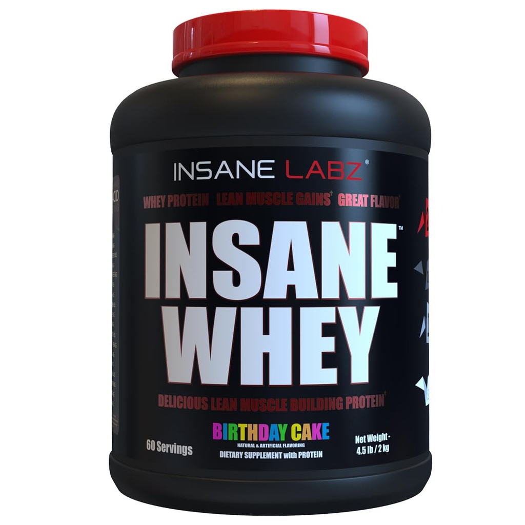 Insane Whey,% 100 Kas Building Whey proteini, Post Workout, BCAA Amino Profil, Mass Winer, Mealchange, 5lbs, 60 Srvgs, (Onethday Cake)