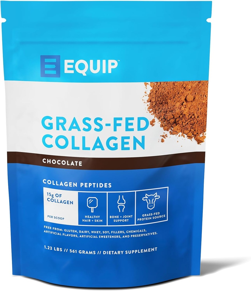 Equip Foods Grass Fed Collagen Toz | Hydrolyzed Bovine Collagen Peptides with Gran Acids | Prime Beef Collagen for Health Joints, Skin & Nails | Non-GMO, Paleo Friendly | 30 Servisler, Chocolate