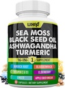 Wixar Sea Moss 3000 mg Black Seed Oil 2000mg Ashwagandha 1000 mg Turmeric 1000 mg Bladderwrack 1000 mg Burdock 1000 mg & C & D3 Elder Dandelion Sarı Klorophyll ACV - 90 Capsules