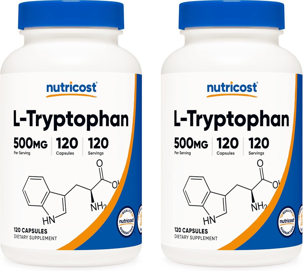 Nutricost L-Tryptophan 500 mg, 120 Capsules (2 Şişe)