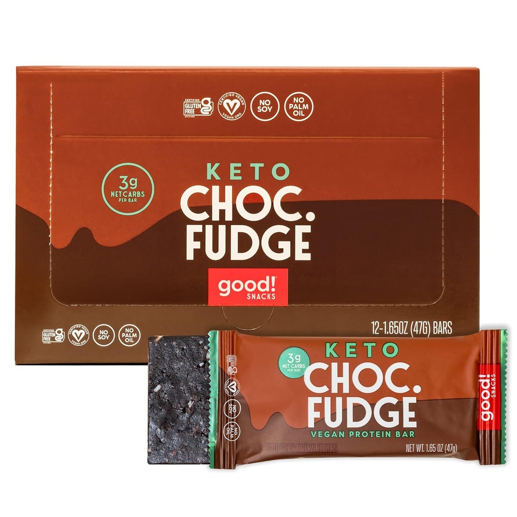 Ωραία! Snacks Σοκολάτα Fudge Keto Protein Bar, Vegan, Soy & Gluten Free, Χαμηλή αντικατάσταση γεύματος ζάχαρης, 11g Υψηλή πρωτεΐνη, Φυσικό υγιεινό σνακ, Για Αθλητές & Ενεργούς τρόπους ζωής, 3g Καθαρό υδατάνθρακες, 12 Bars