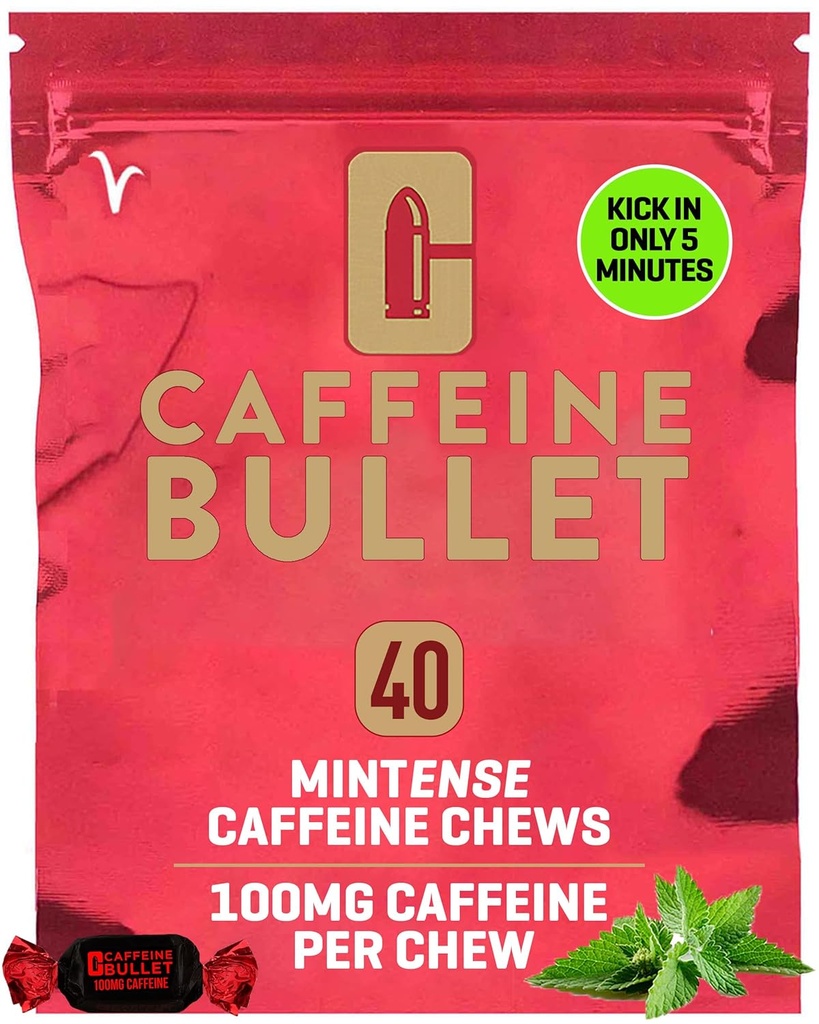 Caffeine Bullet Mint Energy Chews *40 - Gels, Tabletler ve Gum. 100mg Per Servis - Spor Bilimi Koşu, Bisiklet, Oyun ve Pre Workout Endurance Kick.