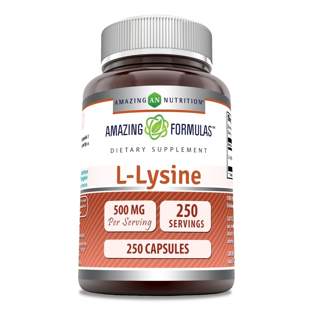 Amazing Formulas L-Lysine 500 Mg Amino Asit Supplement | Capsules | Non-GMO | Gluten-Free | Made in USA (1 Pack | 250)