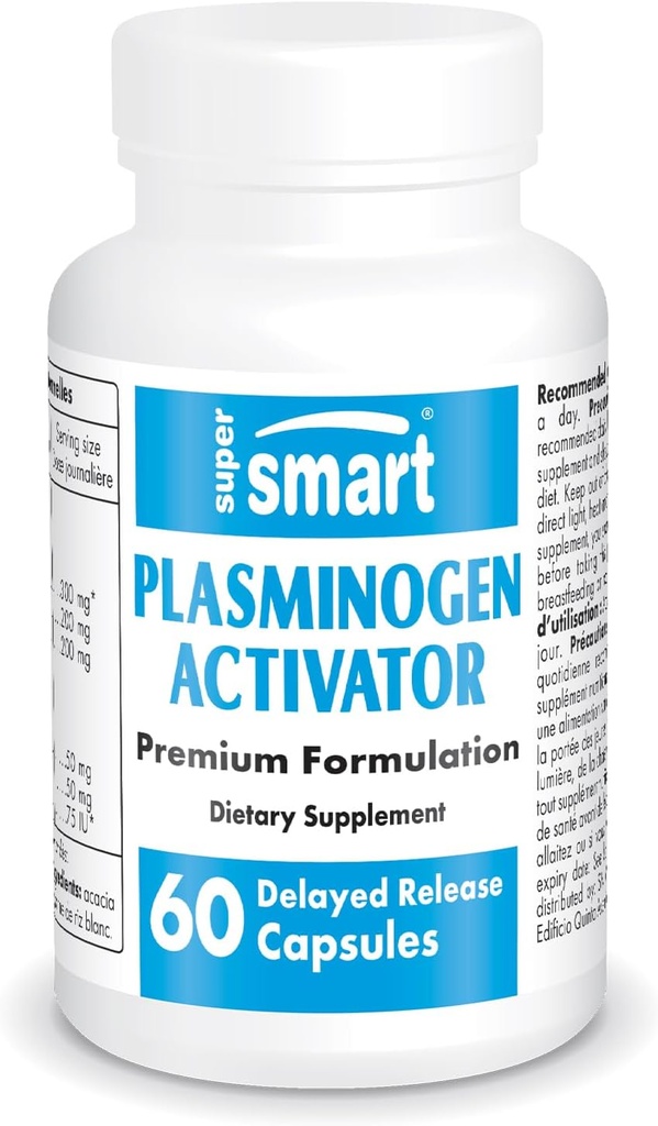 Supersmart - Plasminogen Activator (Advanced Formula) - with Pterostilbene, Nattokinase, Serrapeptase, OPC - High Potency Antioxidant Supplement | Non-GMO & Gluten Free - 60 Delayed Release Capsules