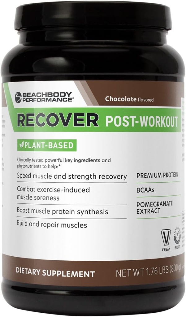 BODi Recover Plant-Based Protein Tozu - 20g proteini ile Kas Kurtarma için Post-Workout Chocolate Plant-Based Supplement, BCAAs, Pomegranate Ekstraksiyon - 20 Hizmet Tuba
