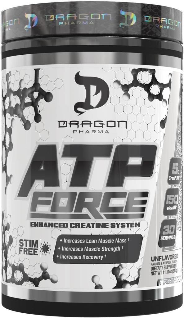 DRAGON PHARMA ATP δύναμη Ενισχυμένο σύστημα δημιουργίας, χωρίς stim, αύξηση Lean μυϊκή μάζα & ανάκτηση, 5 γραμμάρια CreaPure, βελτιώνει τη ροή του αίματος (30 υπηρεσίες, χωρίς γεύση)