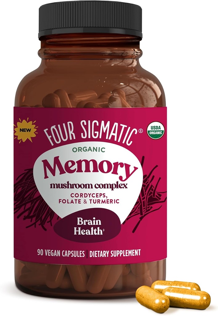 Four Sigmatic Memory Capsules | Brain Fog & improve Memory | Nootropic Supplement for Brain Support with Cordyceps Mushroom, Gotu Kola, Turmeric, Ashwagandha & Folate | 30 Hizmet
