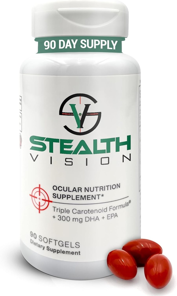 Stealth Vision Eye Vitamin, Eye Supplement with Lutein, Zeaxanthin ve Meso-Zeaxanthin, Non-GMO Eye Health Vitamins for Yetişkinler, Vision Essentials for Complete Eye Support (90 softgels)