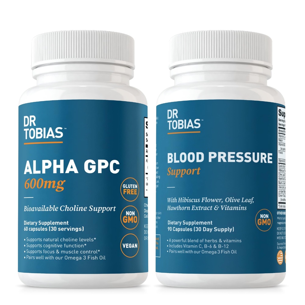 Dr. Tobias Alpha GPC & Blood Printing Support - Cognitive Function & Circulatory Wellness with Bio available Choline Supplement, Herbs & Vitamins, Non-GMOMOB