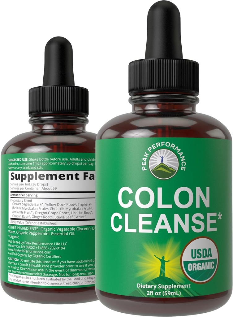 USDA Organic Colon Cleanse Liquid Drops. Vegan, Kosher Colon Cleanser & Detox Supplement with 10+ Super Gentle Organic Herbal Materialss Including Cascara Sagrada Bark ve Sarı Dock Root Root Root