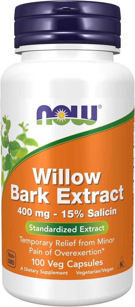 Şimdi Gıdalar Tamamlıyor, Beyaz Willow Bark 400 mg% 15 Salicin, Standardized Extract, 100 Veg Capsules