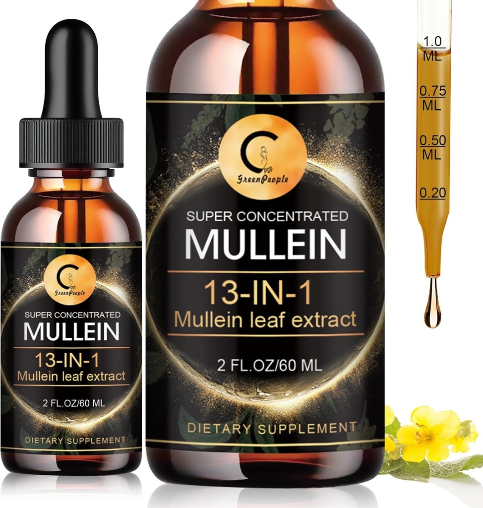 Mullein Lung için düşer, Mullein Leaf Extract, Super Tempd Mullein Liquid Tincture,Vegan, Non-GMO, 2 FL OZ