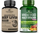 Grass Fed Desiccated Beef Liver Capsules (180 Pills, 750 mg Her) + Bütün Gıda Kadınlar için Çokvitamin - Doğal Çok Vitaminler, Mineraller, Organik Türler