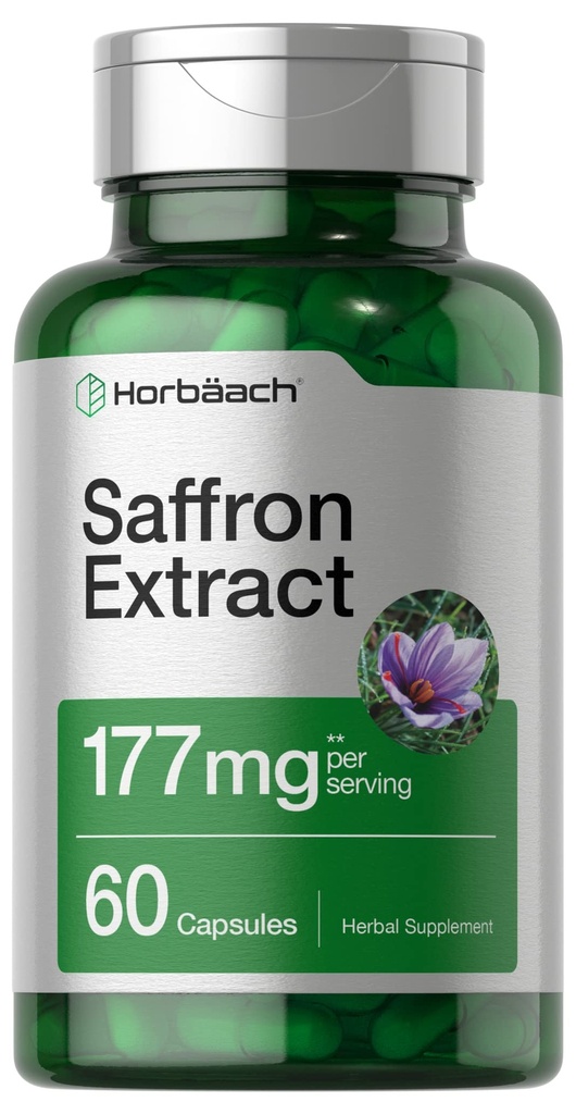 Horbäach Saffron Extract Capsules | 60 Pills | for Women and Men | Non-GMO, Gluten Free Supplement
