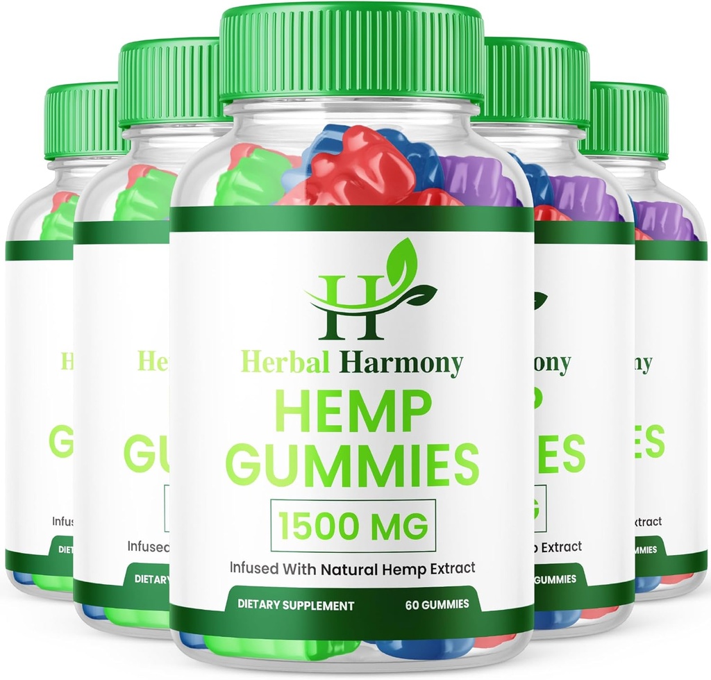 (5 Pack) Herbal Harmony Hemp Gummies - Resmi Formula - Herbal Harmony Gummies Maksimum Performans Hemp Mix Ekstra Güçlü, Great Taste 25 mg Per Gummy, 1500 mg Per Şişe Yeni 2024 (300 Gummies)