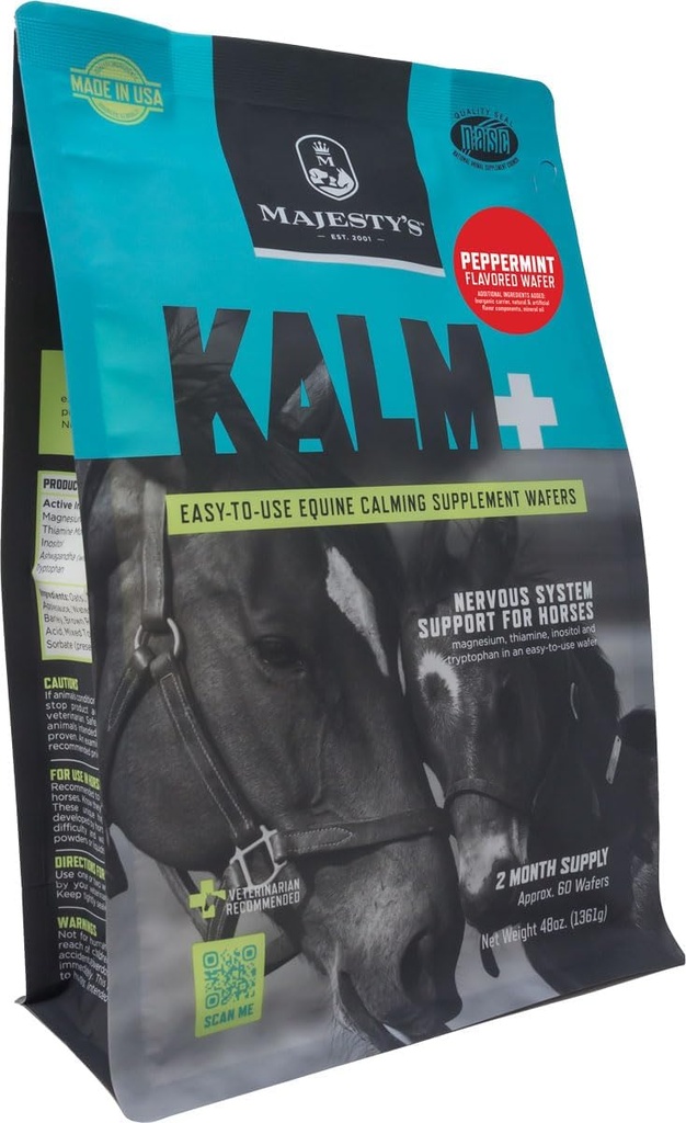 Majesteleri Kalm Horse/Equine Peppermint Wafers 60 Gün Supply