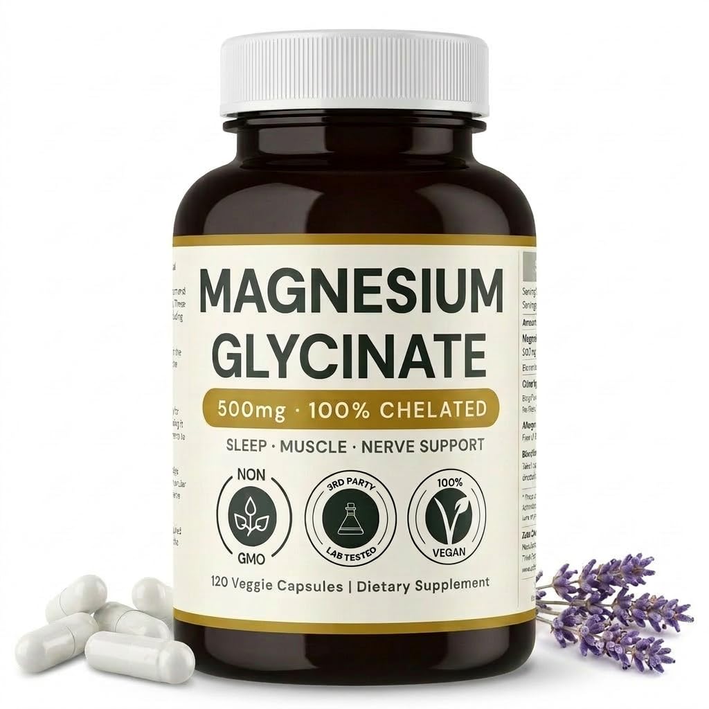 Magnezyum Glycinate - 500 mg, 120 Capsules, 4 Moon Supply, Supports Stress Relief, Sleep, Heart Health, Nerves, Muscles, Metabolism* Vegan, 3rd Parti Test Edildi, Gluten Free, Non-GMO Tarafından Zeta Chad Labs