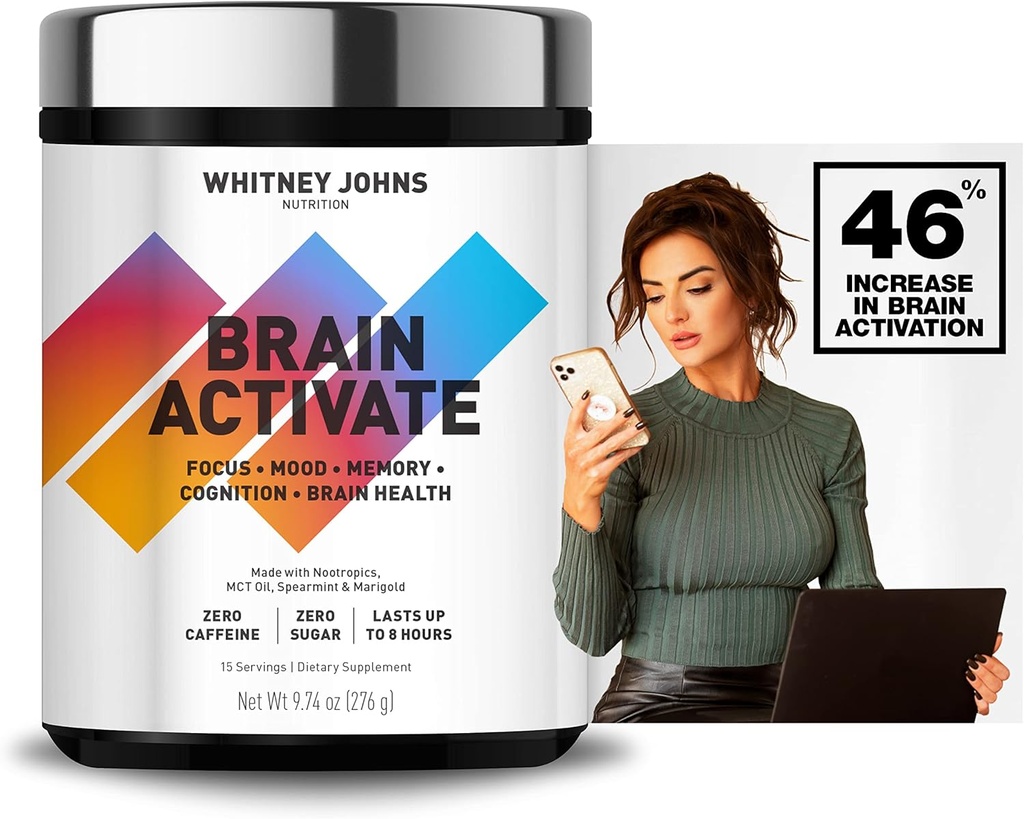 Whitney Johns - Συμπλήρωμα Booster εγκεφάλου, Nootropic Focus, Συμπληρώματα εγκεφάλου για τη μνήμη & εστίαση, Μείωση της εγκεφαλικής ομίχλης με γρήγορη δράση Μοναδική MCT C8 - Zero Ζάχαρη & καφεΐνη, 2 Tubs