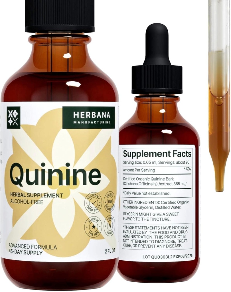 Quinine Liquid Extract 2 fl oz - Συμπλήρωμα για την υποστήριξη της υγείας Digestive - Φυσικές σταγόνες υγρού - Cinchona Officinalis Bark - Βάμμα για την άμυνα Cramp για τον άνθρωπο & τη γυναίκα - Υψηλή ισχύς - 45-Ημέρα προσφοράς
