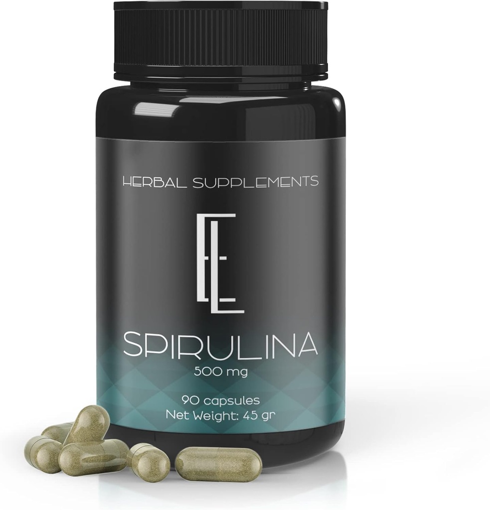 Enchanted Living Spirulina Capsules - 90 x 500 mg, High-Potency Plant-Based Superfood, Supplements, Non-GMO Sebze Hücreleri Vegan Dostu Capsules