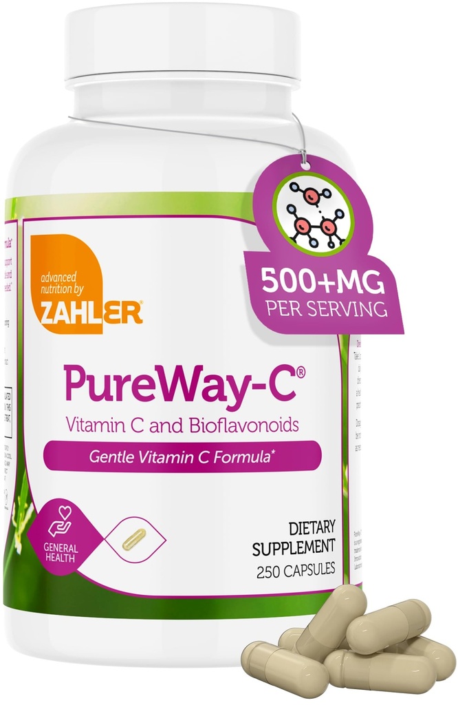 Zahler Vitamin C 500mg - Βιταμίνη C Κάψουλες 500mg με Bioflavonoids - Απαλό στο στομάχι - Ανοσοποιητική Υποστήριξη - Χωρίς γλουτένη VIT C 500mg συμπλήρωμα βιταμίνης C για ενήλικες (250 Count)