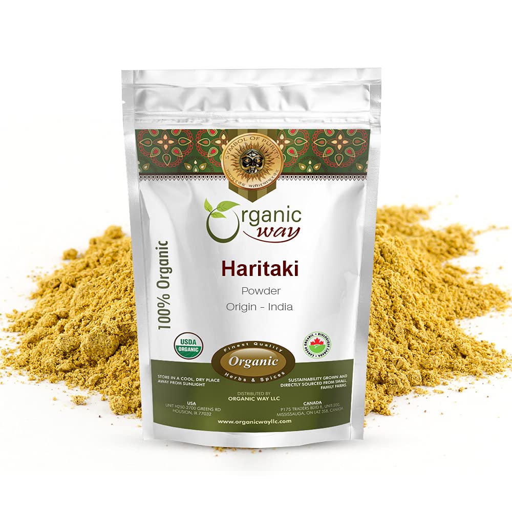 Organic Way Premium Quality Haritaki Powder (Terminalia Chebula) - Organic & Kosher Certified 
