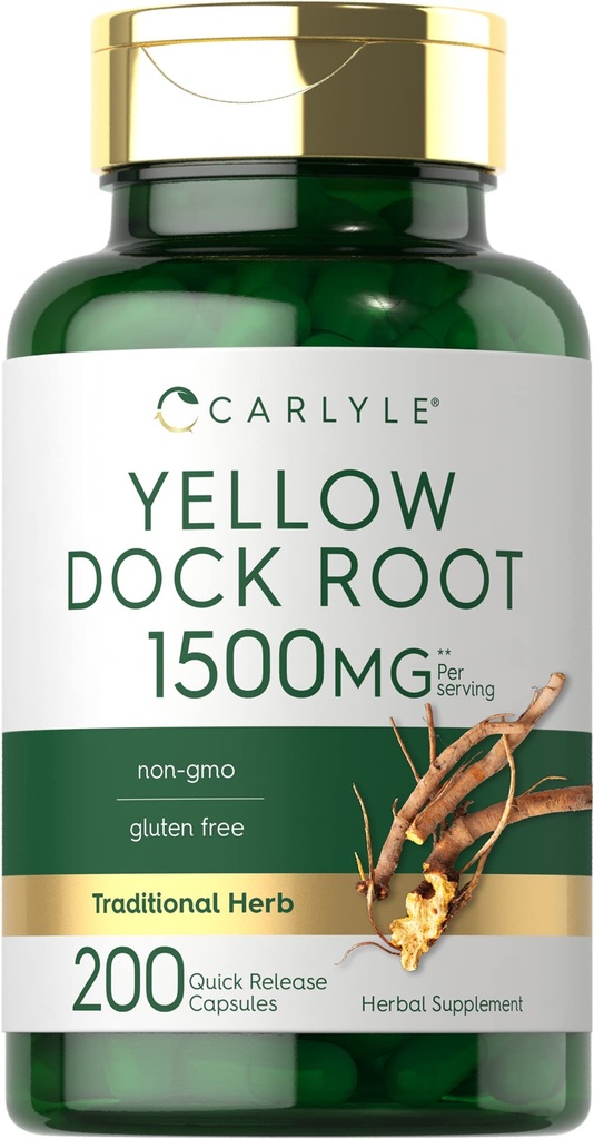 Carlyle Yellow Dock Root Capsules 1500 mg | 200 Count | Non-GMO, Gluten Free | High Potency Formula | Geleneksel Herb