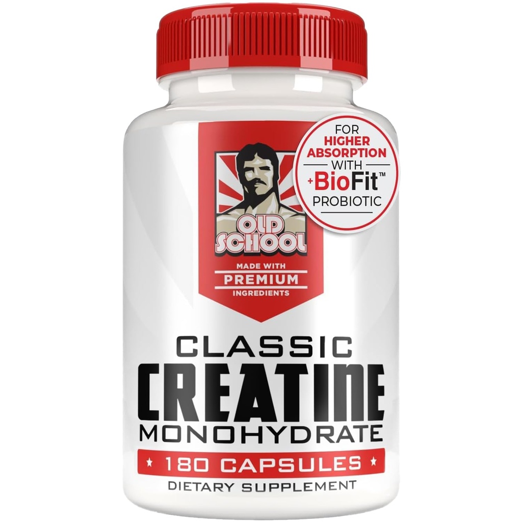Old School Labs 5000mg Micronized Creatine Monohydrate with BioFit™ Probiotic - No Bloat Post-Recovery for Men & Women Supports Muscle Growth, Strength & Performance - Capsules