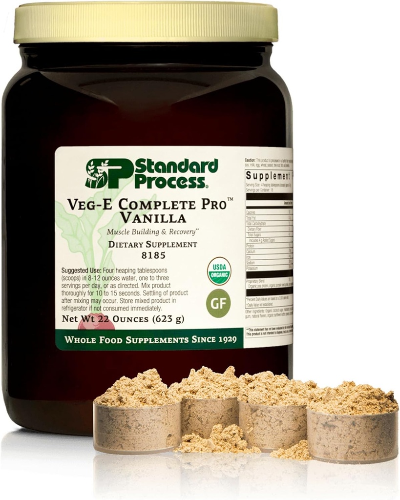 Standard Process Veg-E Complete Pro - Βιολογική, Φυτική Σκόνη Πρωτεΐνης για Μυϊκό Κτίριο & Ανάκτηση - Υποστηρίζει τα μαλλιά, το δέρμα & τα νύχια - Vegan & Gluten-Free - Βανίλια, 18 εξυπηρετούν
