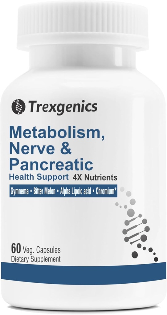 Trexgenics Metabolism GYMNEMA% 75 Gymnenic Acid 150 mg, Bitter Melon 5 Bitters 150 mg, Chromium & Alfa LIPOIC ACID150mg (60 Vegan Capsules)