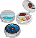 Küçük Pill Box,Pill Case for Purse&Pocket,3 Karşılaştırma Seyahat Pill Vaka İlaçları Vitaminler, Pills, Fish Oil ve Earrings, Studs,Bronze-Pink Sarı Çiçek