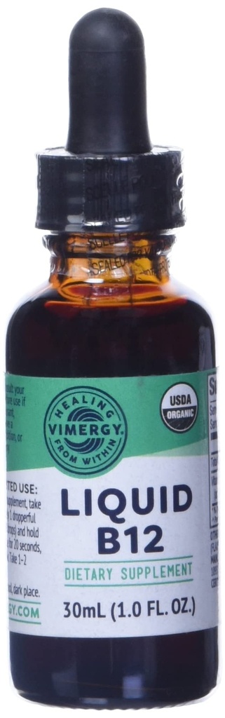 Vimergy Organic Liquid Vitamin B12 Συμπλήρωμα 2500 mcg, Methylcobalamin & Adenosylcobalamin Fast-Absorbing Ενεργειακή Υποστήριξη USDA Organic, Vegan, Μη-GMO B12 Βιταμίνες για γυναίκες & άνδρες 30 Σερβίρισμα (30 mL)