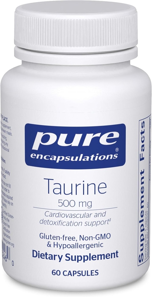Pure Encapsulations Taurine 500 mg | Liver, Eye Health, Antioksis, Heart, Beyin ve Kass* | 60 Capsules